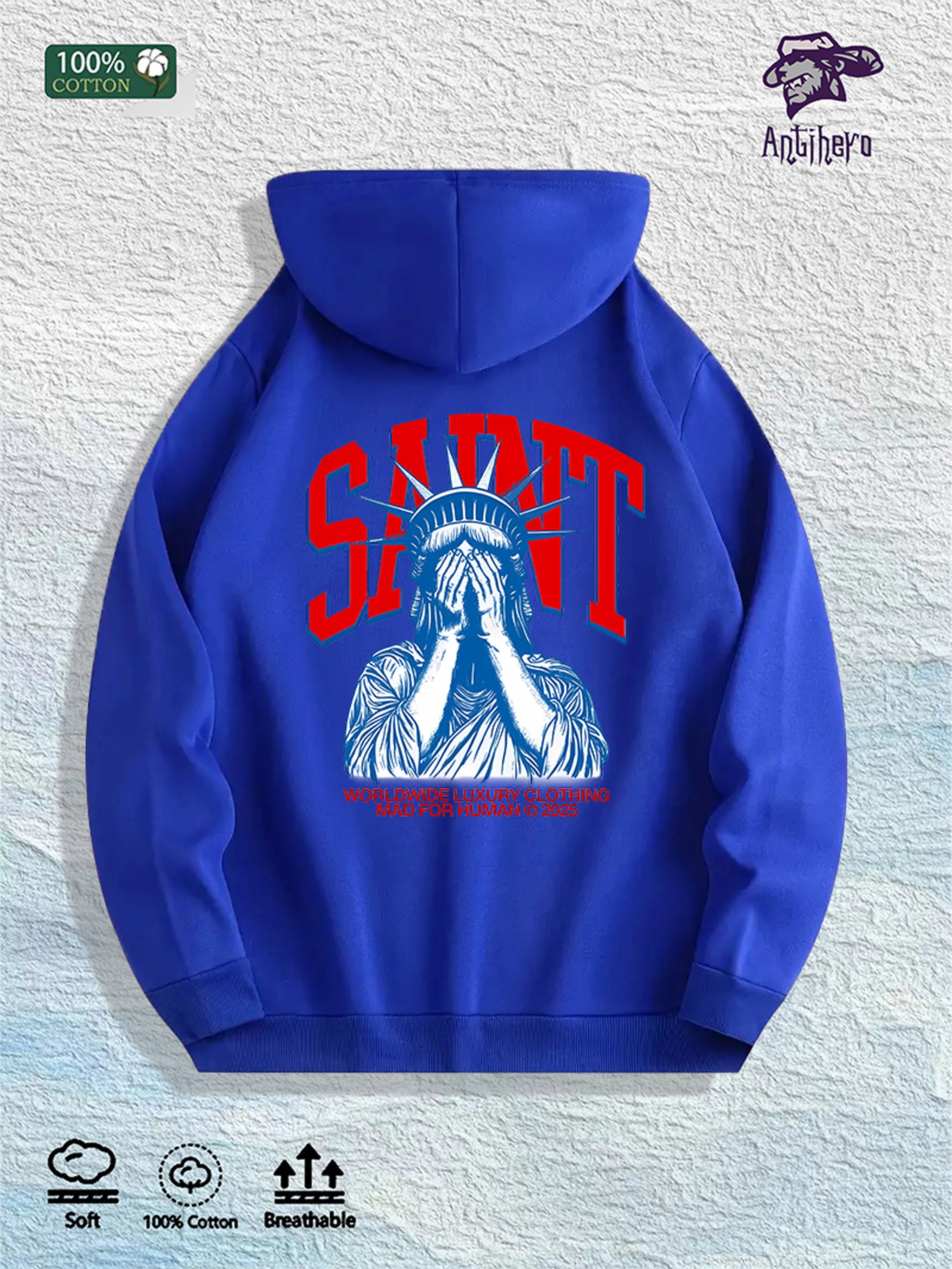 SAINT Statue Graphic Hoodie 100% Cotton US Warehouse 7 Colors