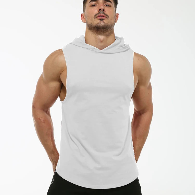 Wholesale Custom Plain Men Sports Hoodie Cut off Loose t Shirt  Workout Muscle Sleeveless Gym Vest Singlets tank Top