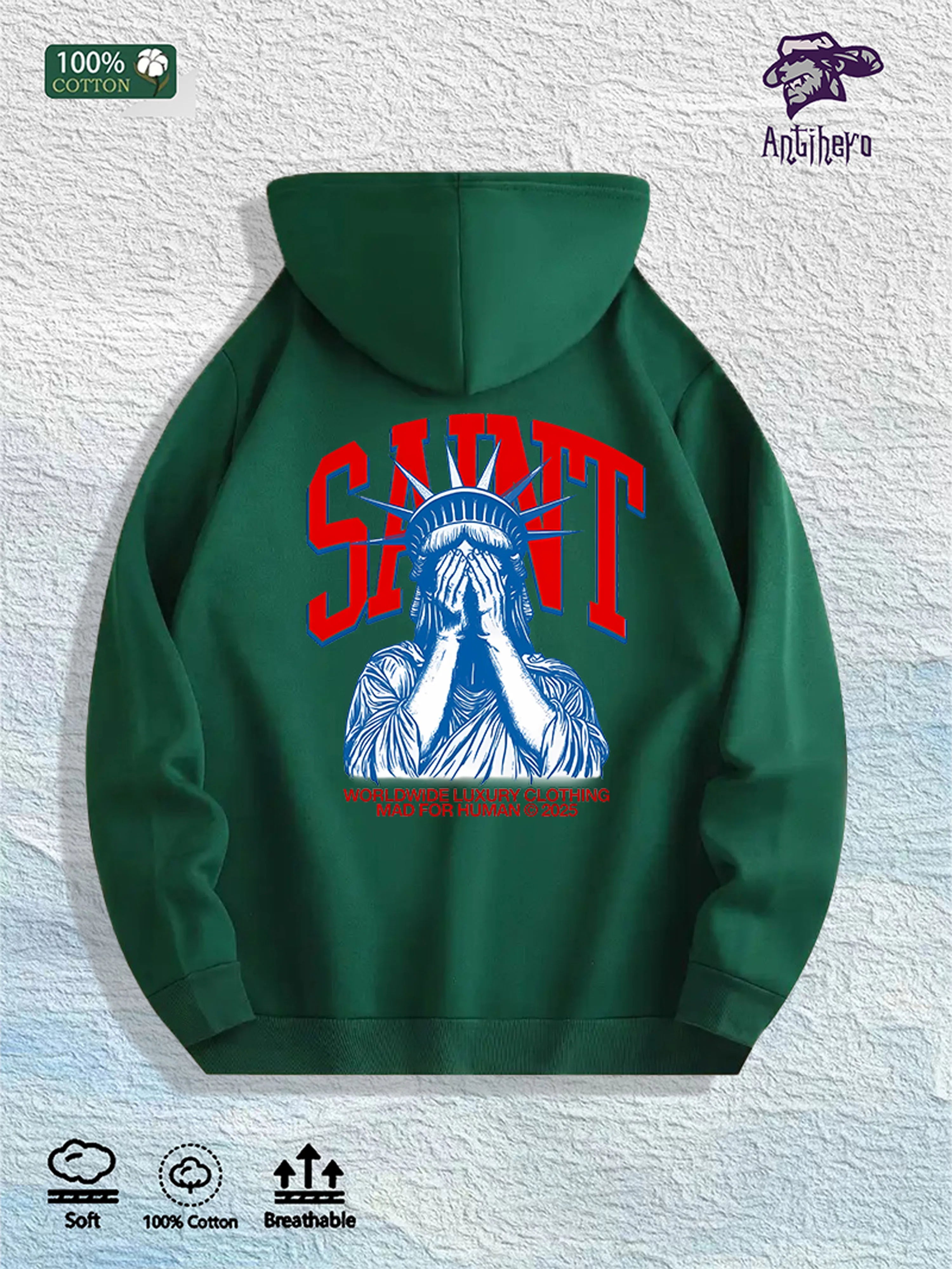SAINT Statue Graphic Hoodie 100% Cotton US Warehouse 7 Colors