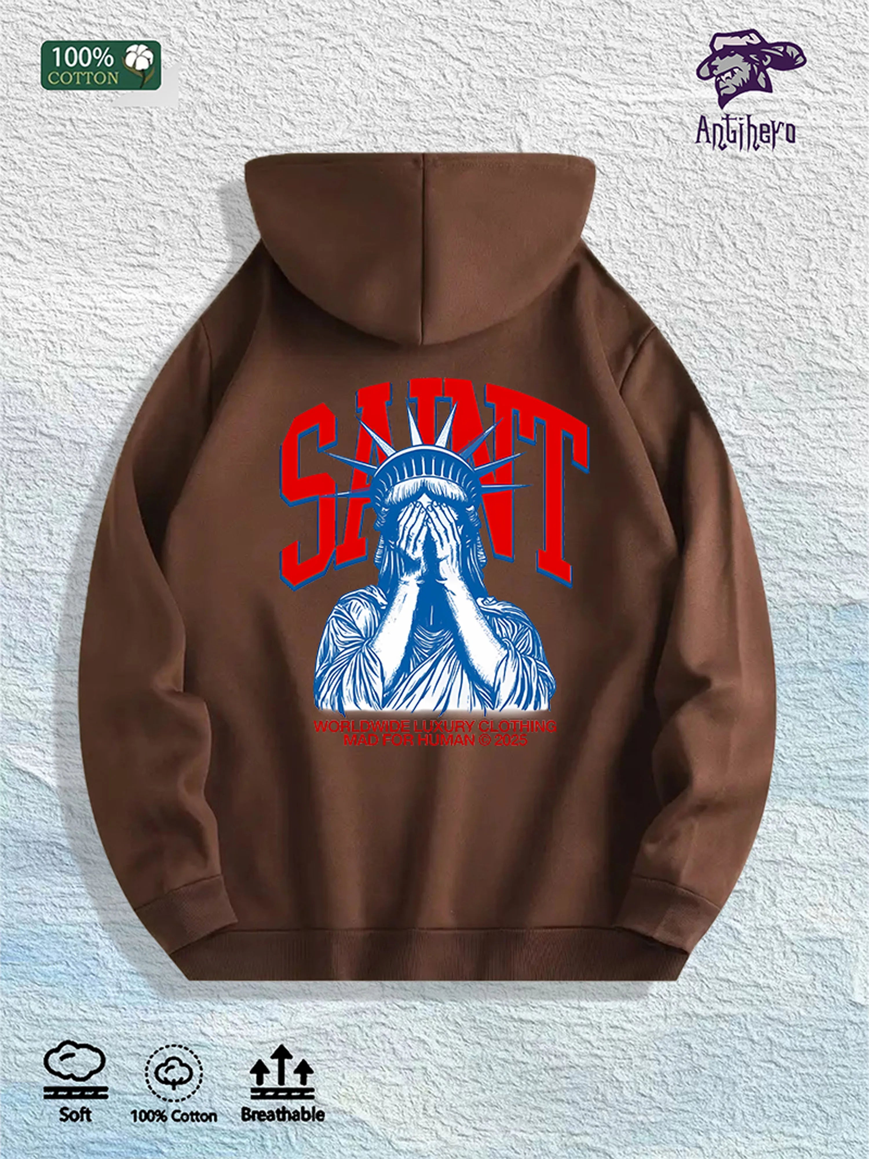 SAINT Statue Graphic Hoodie 100% Cotton US Warehouse 7 Colors