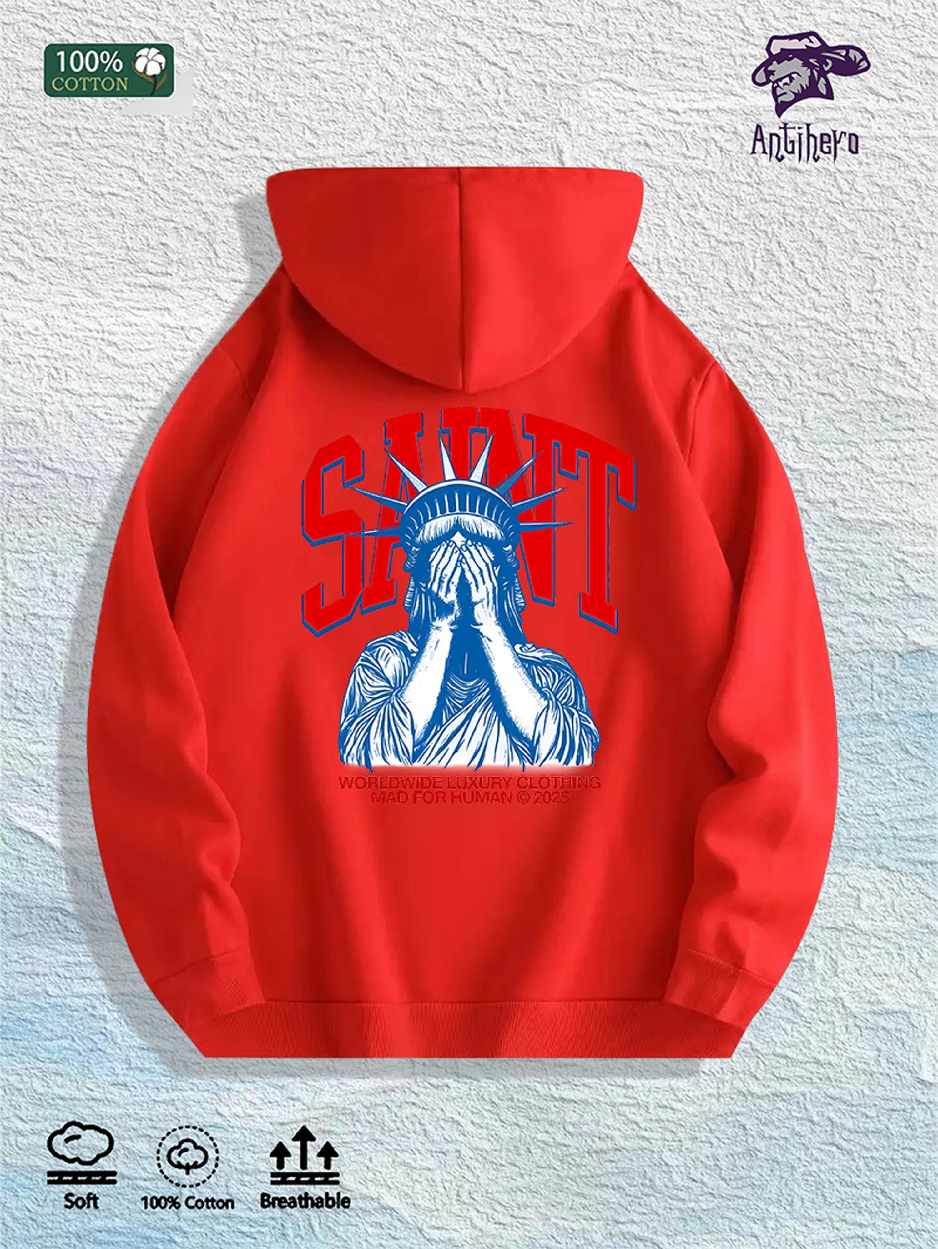 SAINT Statue Graphic Hoodie 100% Cotton US Warehouse 7 Colors