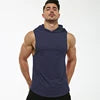 Wholesale Custom Plain Men Sports Hoodie Cut off Loose t Shirt  Workout Muscle Sleeveless Gym Vest Singlets tank Top