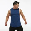 Wholesale Custom Plain Men Sports Hoodie Cut off Loose t Shirt  Workout Muscle Sleeveless Gym Vest Singlets tank Top