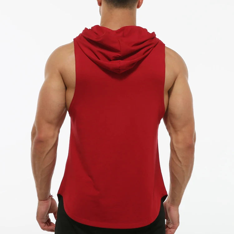 Wholesale Custom Plain Men Sports Hoodie Cut off Loose t Shirt  Workout Muscle Sleeveless Gym Vest Singlets tank Top