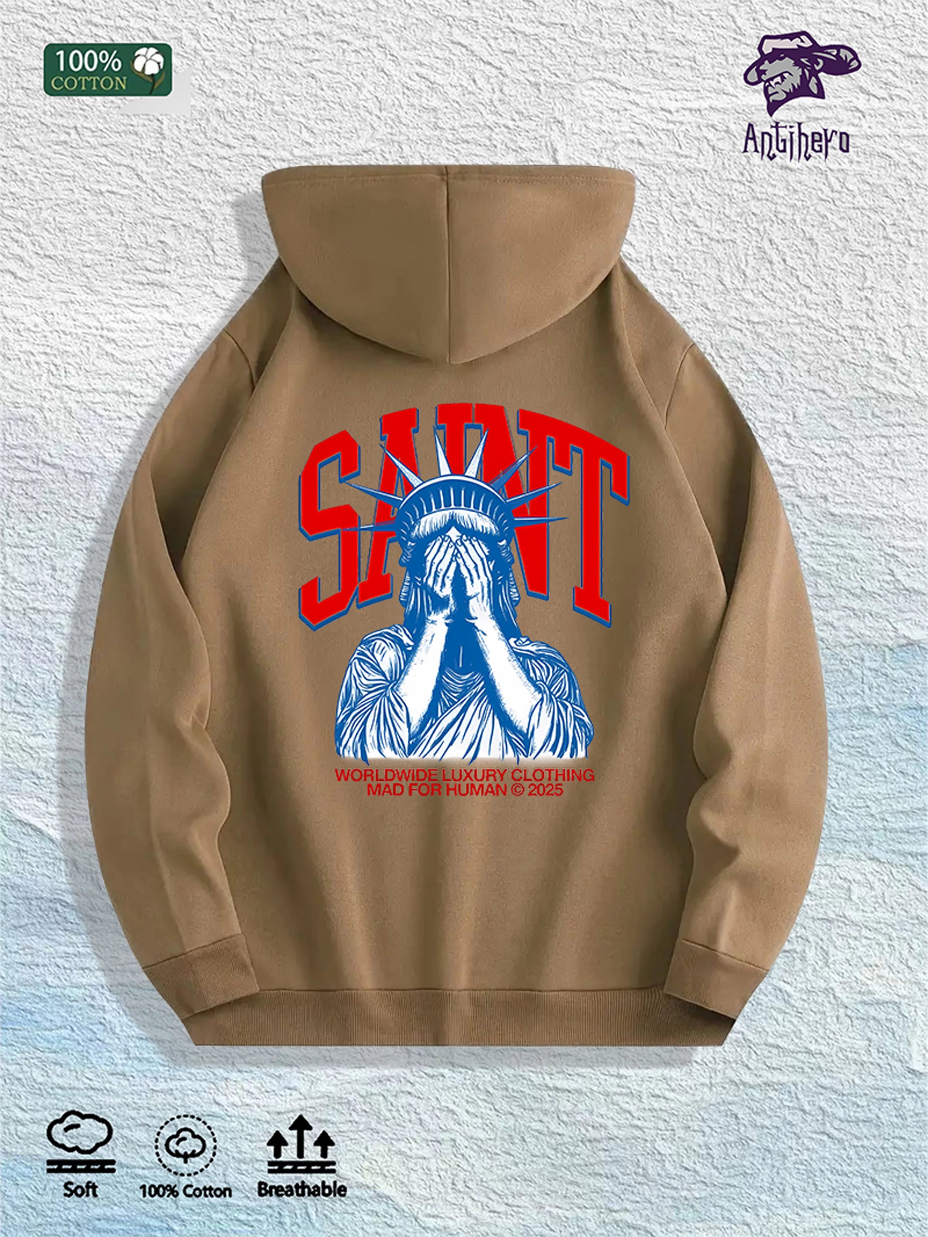 SAINT Statue Graphic Hoodie 100% Cotton US Warehouse 7 Colors
