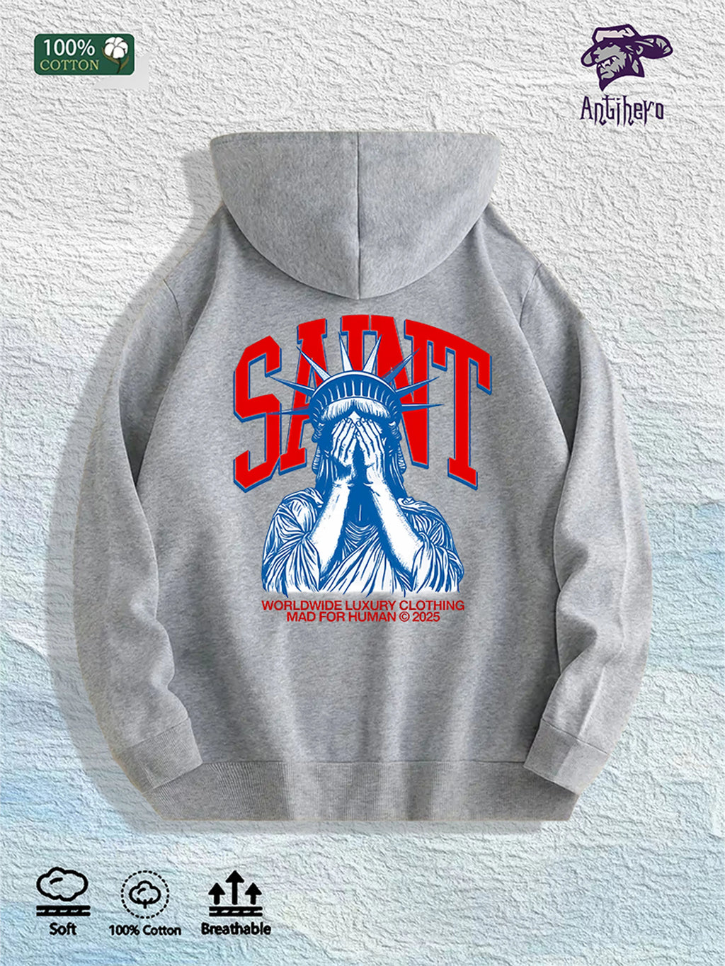 SAINT Statue Graphic Hoodie 100% Cotton US Warehouse 7 Colors