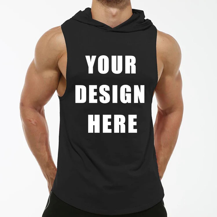 Wholesale Custom Plain Men Sports Hoodie Cut off Loose t Shirt  Workout Muscle Sleeveless Gym Vest Singlets tank Top