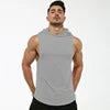 Wholesale Custom Plain Men Sports Hoodie Cut off Loose t Shirt  Workout Muscle Sleeveless Gym Vest Singlets tank Top