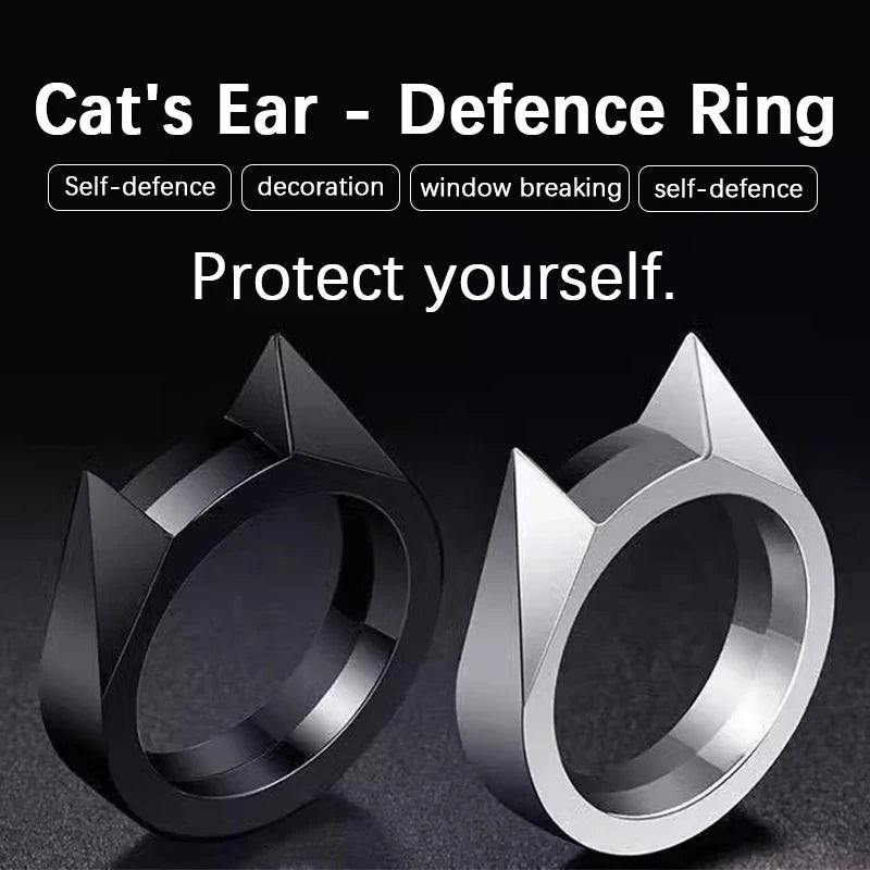 Outdoor Survival Self-Defense Rings Cat's Ear Safety Survival Metal Defense Ring Self Defense Supplies