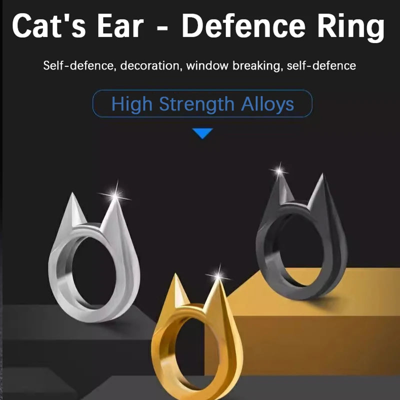 Outdoor Survival Self-Defense Rings Cat's Ear Safety Survival Metal Defense Ring Self Defense Supplies