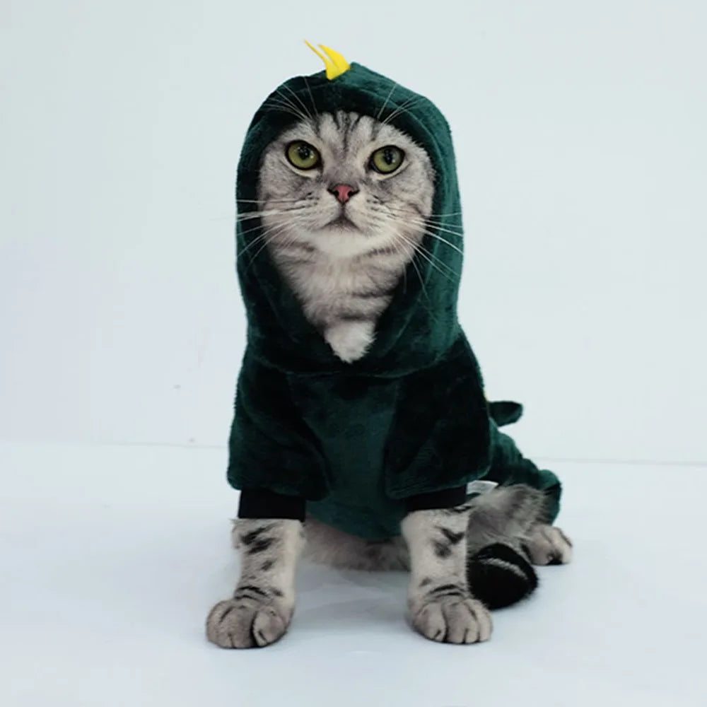 Halloween Cat Costume Dinosaur Cat Small Dog Warm Jacket Cat Christmas Costume Pet Clothes for Puppy Kitten Red Green