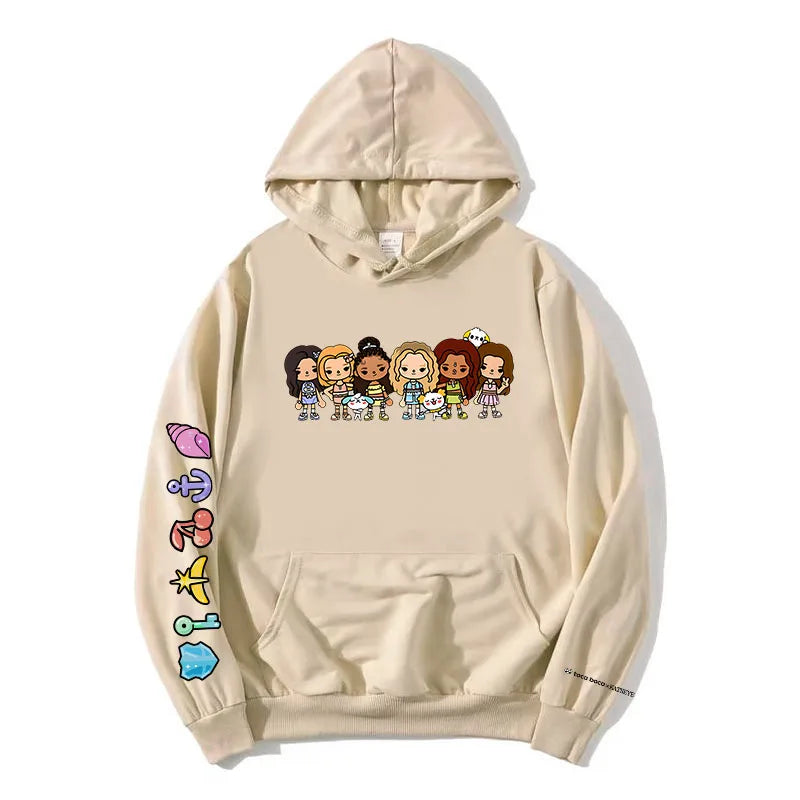 Korean Girls Band KATSEYE X Toca Boca Hoodies Long Sleeve Winter Fleece Hooded Sweatshirt Casual Unisex Streetwear Women Clothes