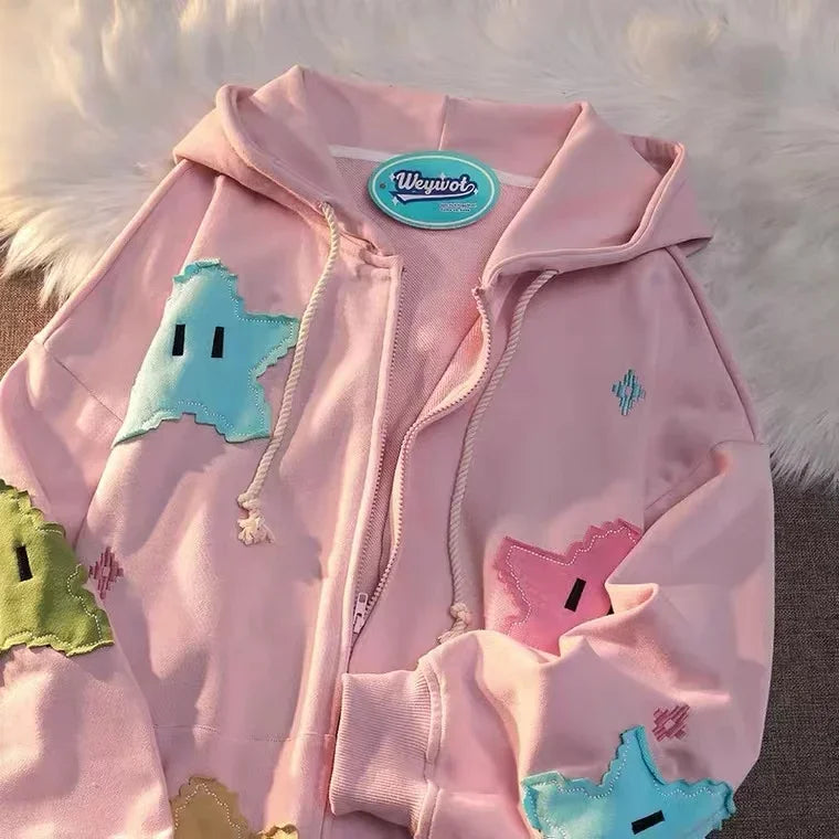 Y2K Oversized Coat Men's Personality Print Women's Hoodie Fashion Punk Harajuku Couple Zip Up Hoodie Tops Kawaii Clothes