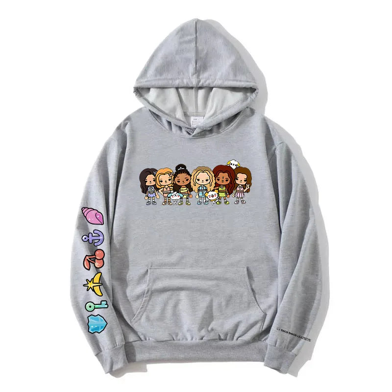 Korean Girls Band KATSEYE X Toca Boca Hoodies Long Sleeve Winter Fleece Hooded Sweatshirt Casual Unisex Streetwear Women Clothes