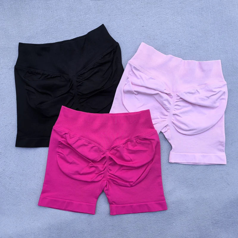 Gym Shorts Women Fitness Sports Biker Shorts 4.5" Low Ribbed Band Yoga Shorts Workout Scrunch Butt Seamless Leggings