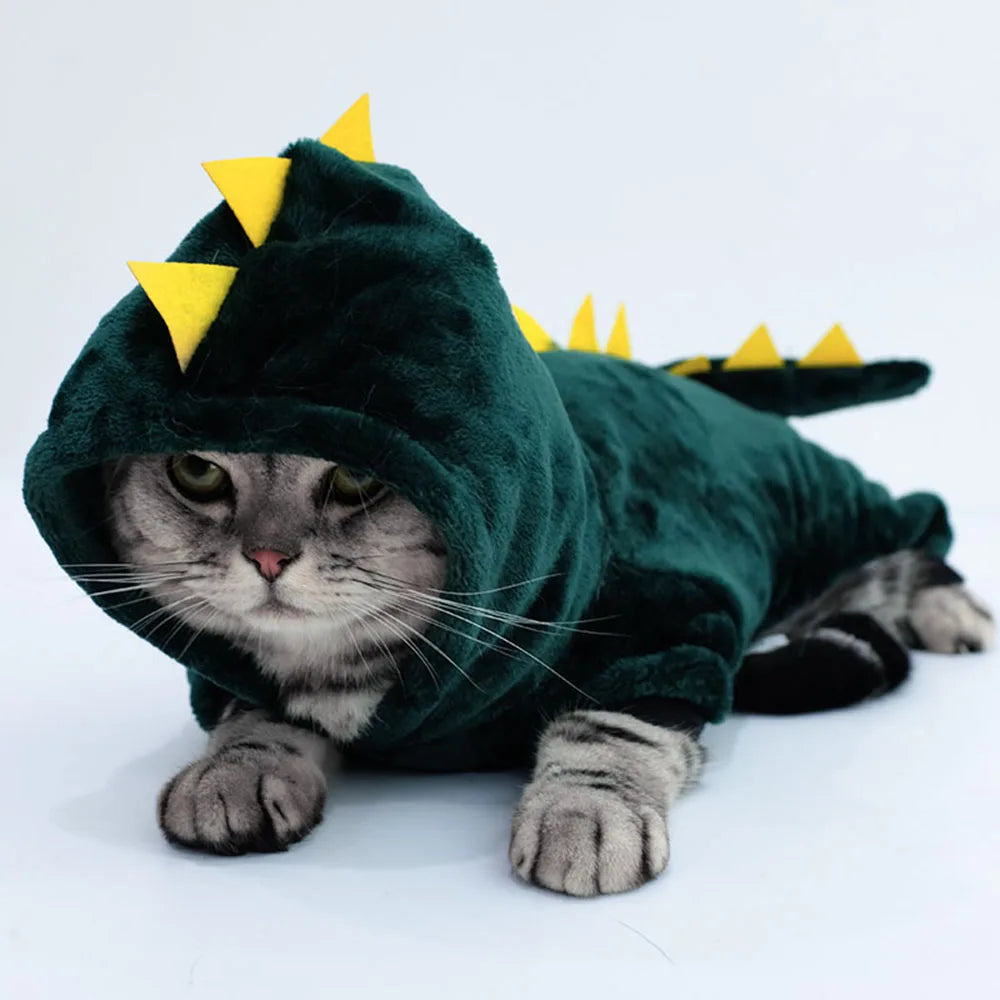Halloween Cat Costume Dinosaur Cat Small Dog Warm Jacket Cat Christmas Costume Pet Clothes for Puppy Kitten Red Green