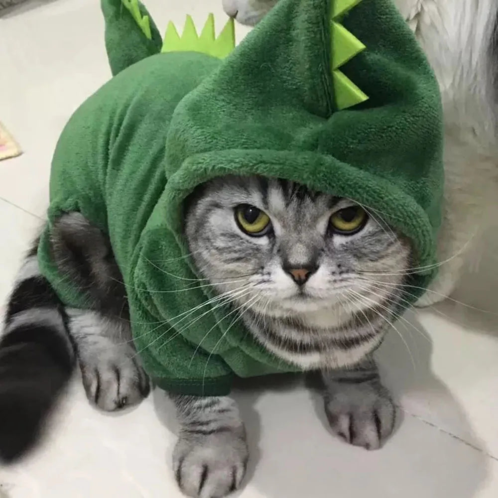 Halloween Cat Costume Dinosaur Cat Small Dog Warm Jacket Cat Christmas Costume Pet Clothes for Puppy Kitten Red Green