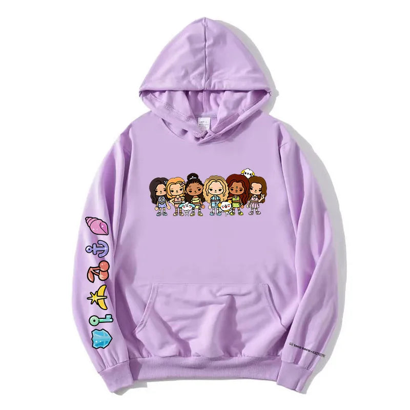 Korean Girls Band KATSEYE X Toca Boca Hoodies Long Sleeve Winter Fleece Hooded Sweatshirt Casual Unisex Streetwear Women Clothes