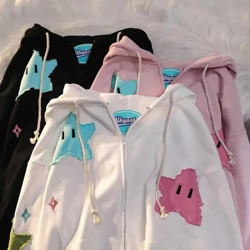 Y2K Oversized Coat Men's Personality Print Women's Hoodie Fashion Punk Harajuku Couple Zip Up Hoodie Tops Kawaii Clothes