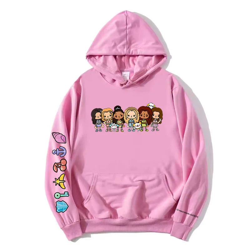 Korean Girls Band KATSEYE X Toca Boca Hoodies Long Sleeve Winter Fleece Hooded Sweatshirt Casual Unisex Streetwear Women Clothes