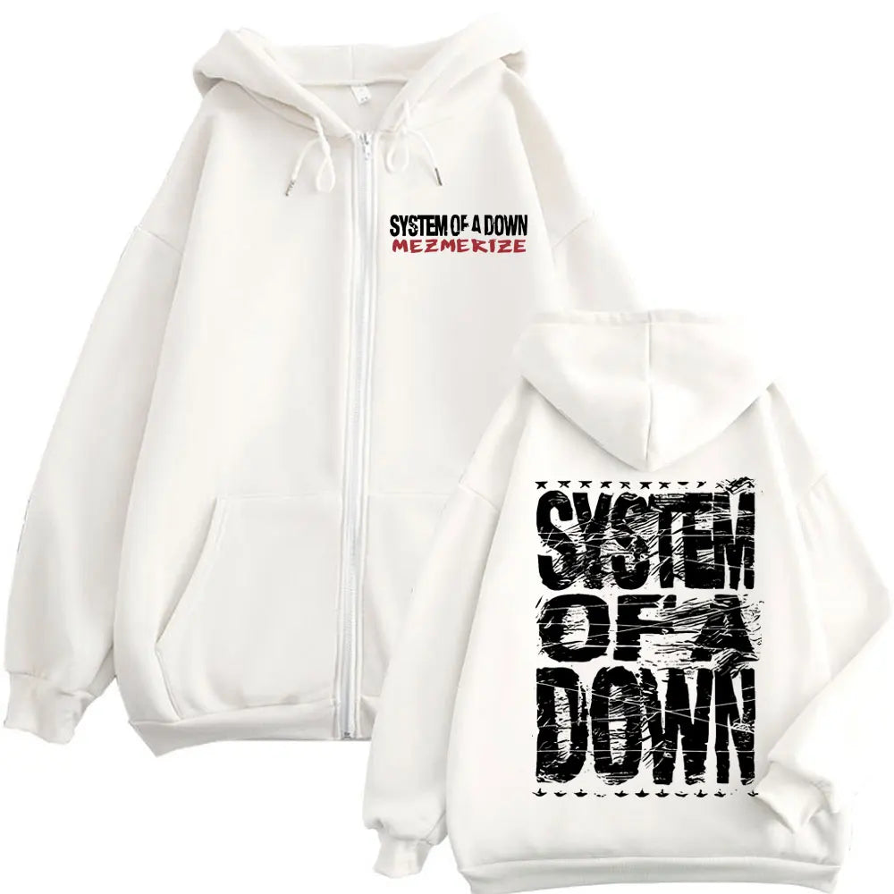 System of A Down Mezmerize Merch Zipper Hoodie Alternative Metal Music Zip Up Sweatshirts Rock Hip Hop Vintage Pullovers Unisex