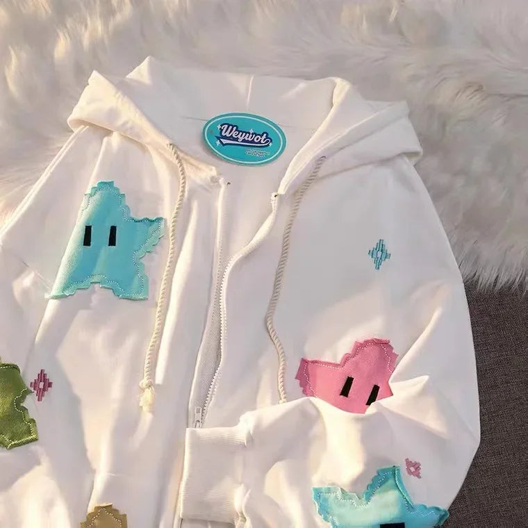 Y2K Oversized Coat Men's Personality Print Women's Hoodie Fashion Punk Harajuku Couple Zip Up Hoodie Tops Kawaii Clothes