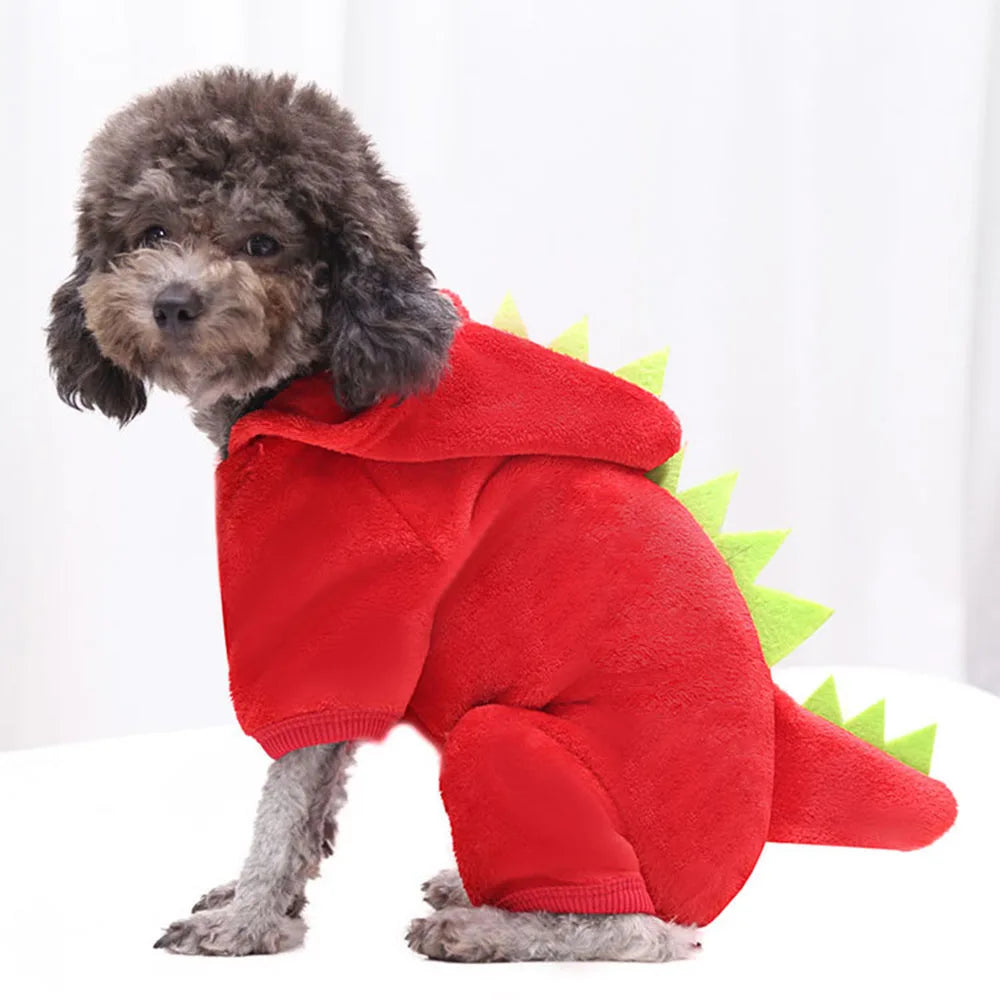 Halloween Cat Costume Dinosaur Cat Small Dog Warm Jacket Cat Christmas Costume Pet Clothes for Puppy Kitten Red Green