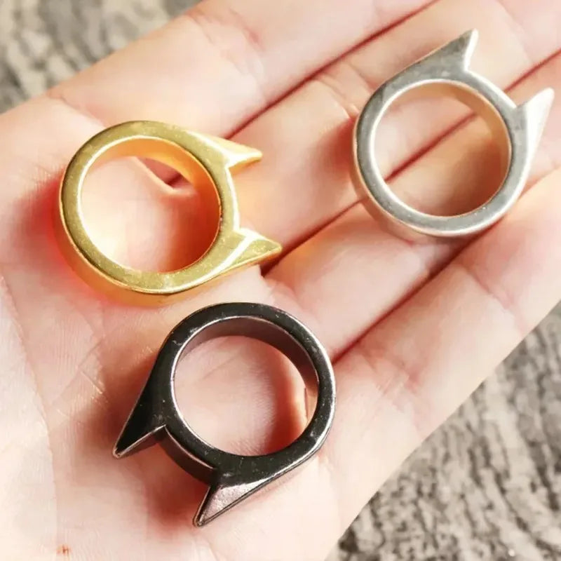 Outdoor Survival Self-Defense Rings Cat's Ear Safety Survival Metal Defense Ring Self Defense Supplies
