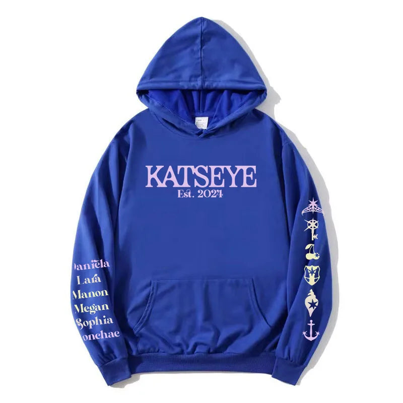 Korean Girls Band KATSEYE X Toca Boca Hoodies Long Sleeve Winter Fleece Hooded Sweatshirt Casual Unisex Streetwear Women Clothes