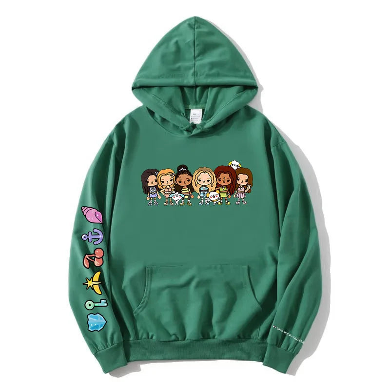 Korean Girls Band KATSEYE X Toca Boca Hoodies Long Sleeve Winter Fleece Hooded Sweatshirt Casual Unisex Streetwear Women Clothes