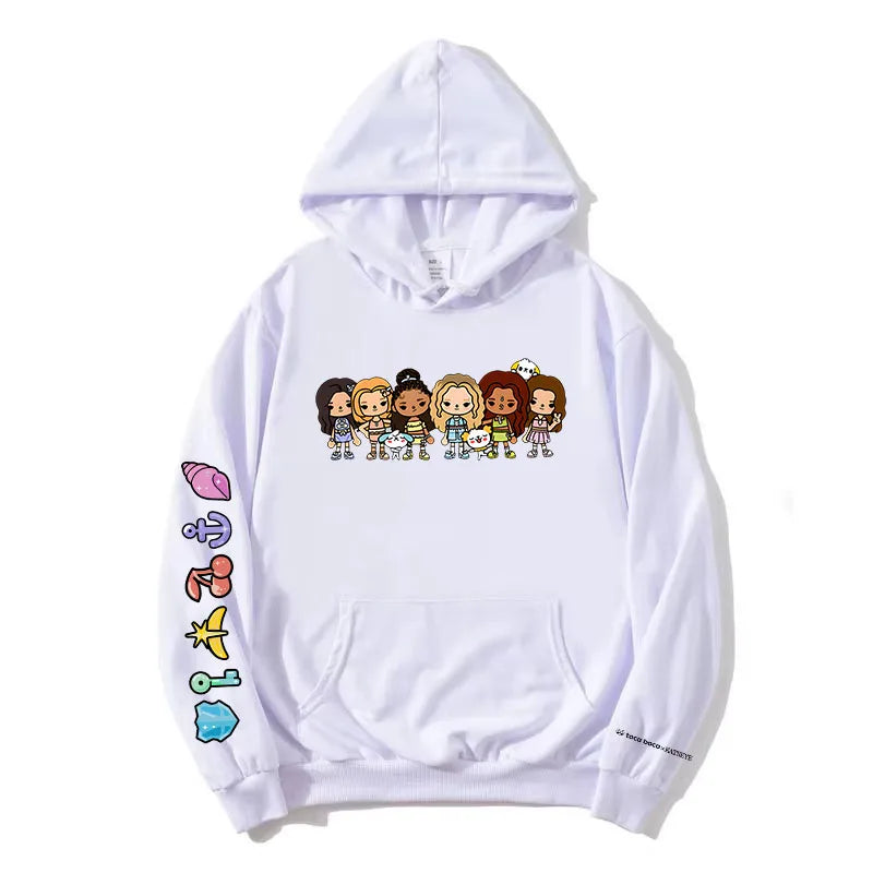Korean Girls Band KATSEYE X Toca Boca Hoodies Long Sleeve Winter Fleece Hooded Sweatshirt Casual Unisex Streetwear Women Clothes