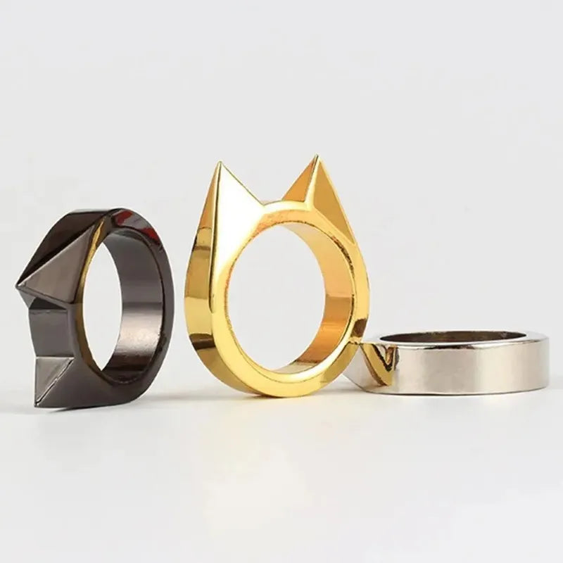 Outdoor Survival Self-Defense Rings Cat's Ear Safety Survival Metal Defense Ring Self Defense Supplies