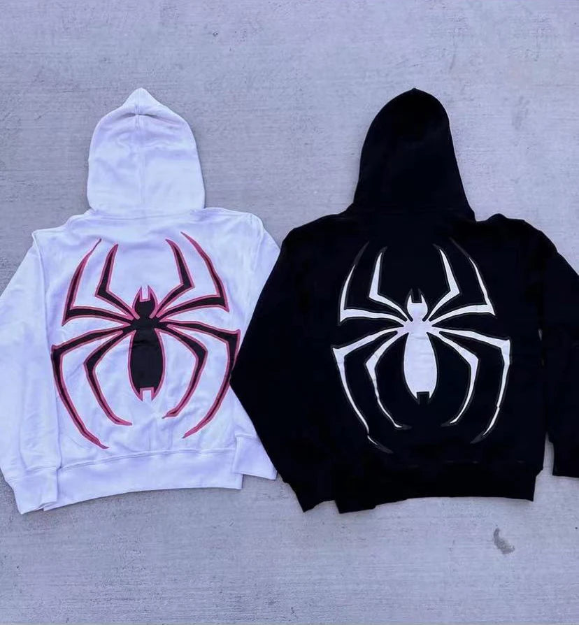 Harajuku Fashion Y2K Oversized Coat Personality Spider Print Women's Hoodie Autumn And Winter Punk Full Zip Up Hoodie Tops