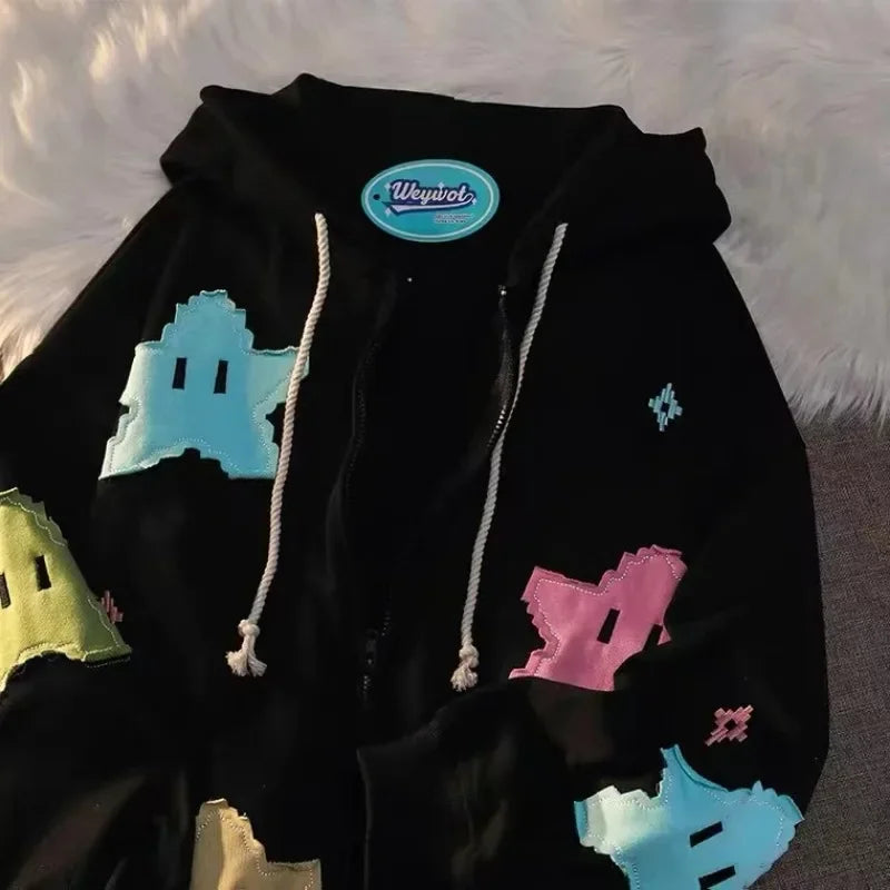 Y2K Oversized Coat Men's Personality Print Women's Hoodie Fashion Punk Harajuku Couple Zip Up Hoodie Tops Kawaii Clothes