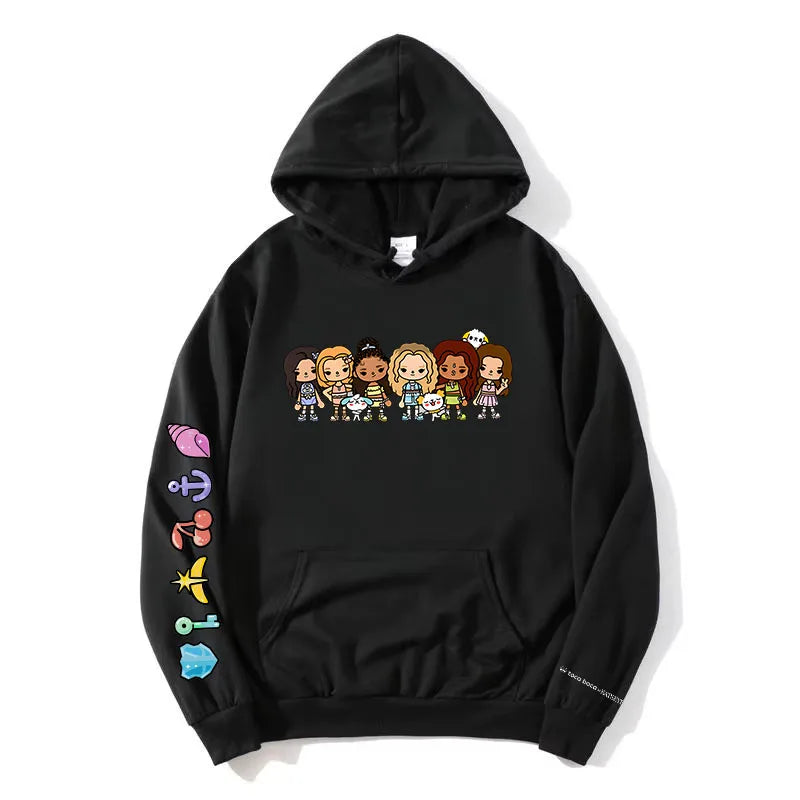 Korean Girls Band KATSEYE X Toca Boca Hoodies Long Sleeve Winter Fleece Hooded Sweatshirt Casual Unisex Streetwear Women Clothes