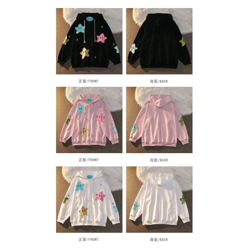 Y2K Oversized Coat Men's Personality Print Women's Hoodie Fashion Punk Harajuku Couple Zip Up Hoodie Tops Kawaii Clothes