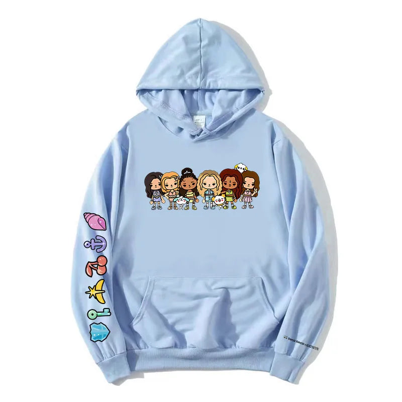Korean Girls Band KATSEYE X Toca Boca Hoodies Long Sleeve Winter Fleece Hooded Sweatshirt Casual Unisex Streetwear Women Clothes